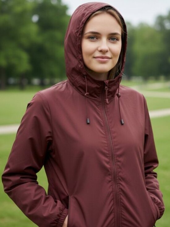 Woolrich Jackets & Blazers - WOOLRICH Hybrid Windbreaker Utility Jacket S Beet Red Hood Packable Travel